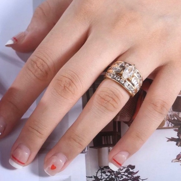 New Women’s Yellow Gold Plated Diamond Ring - Picture 3 of 6